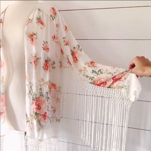 Festival inspired boho floral kimono with fringe